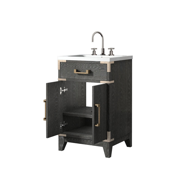 English Elm Black Oak Single Bath Vanity 20" W X 18" D With Acrylic Top, Faucet & Soft-Close Storage Cabinet B2731P260889