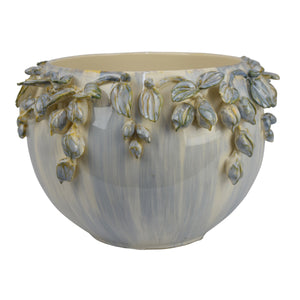 English Elm Decorative Ceramic Planter Bowl with Sculpted Floral Rim for Console or Mantel Display B056P417093
