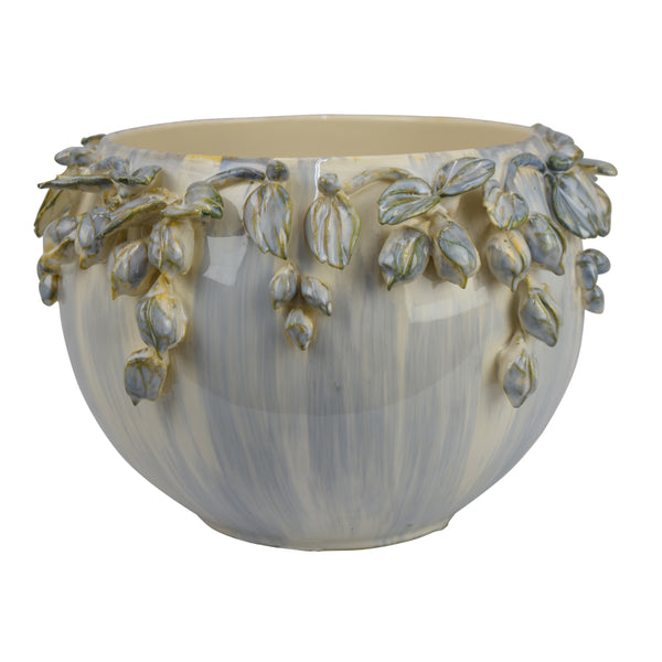 English Elm Decorative Ceramic Planter Bowl with Sculpted Floral Rim for Console or Mantel Display B056P417093