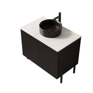 English Elm Turio Freestanding Bathroom Vanity Plywood Cabinet Sintered Stone Top Glass Basin W2615S00556