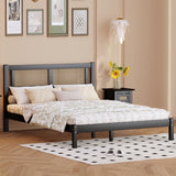 Full Size Wooden Platform Bed, Natural Rattan Headboard