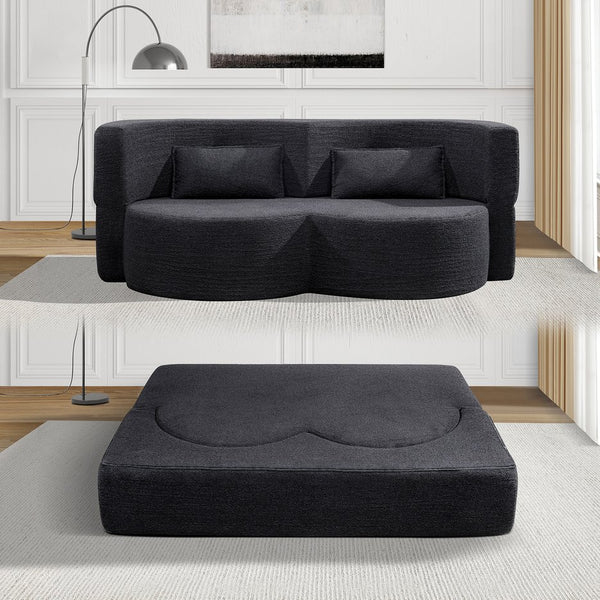 English Elm Folding Floor Futon Sofa Sleeper in Plush Teddy Velvet for Studio or Guest Rooms Black W3739P368635