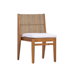 English Elm Acacia Hardwood Outdoor Dining Chairs with Wicker Detail and Cushions Set of 2 N772P384695T
