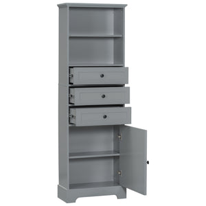 English Elm Gray Tall Storage Cabinet with 3 Drawers, Adjustable Shelves, Anti-Dump Device for Bathroom Office Home Organizing 42x23.75x6.5 WF323347AAE