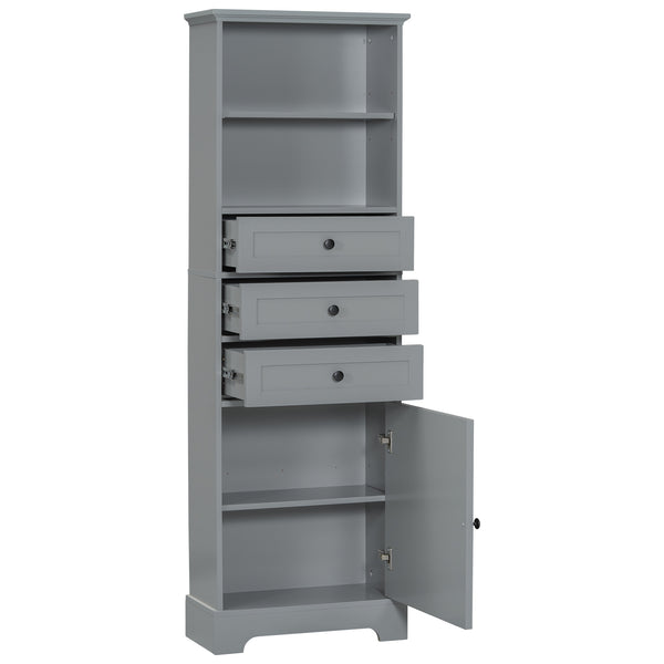 English Elm Gray Tall Storage Cabinet with 3 Drawers, Adjustable Shelves, Anti-Dump Device for Bathroom Office Home Organizing 42x23.75x6.5 WF323347AAE