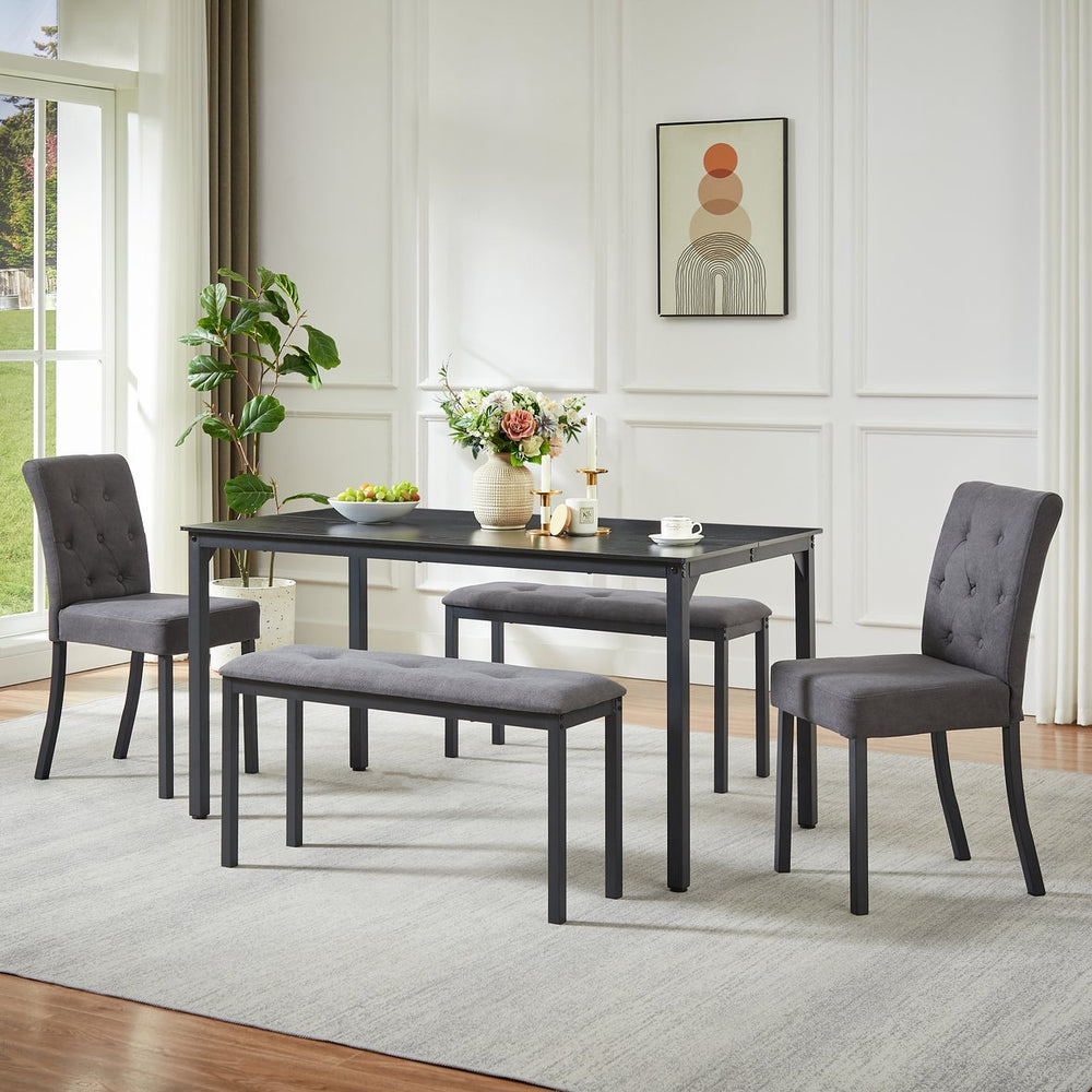 English Elm 5-piece Dining Set with Steel Frame Padded Chairs Benches for Kitchen or Room W1162P468417