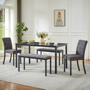 English Elm 5-piece Dining Set with Steel Frame Padded Chairs Benches for Kitchen or Room W1162P468417