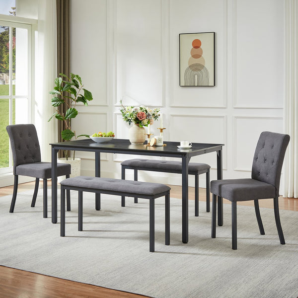 English Elm 5-piece Dining Set with Steel Frame Padded Chairs Benches for Kitchen or Room W1162P468417