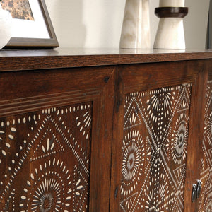 English Elm Storage Cabinet - Stylish Brown Finish With Graphic Tile Design For Organized Living Spaces & Offices B356P402715-GIGA