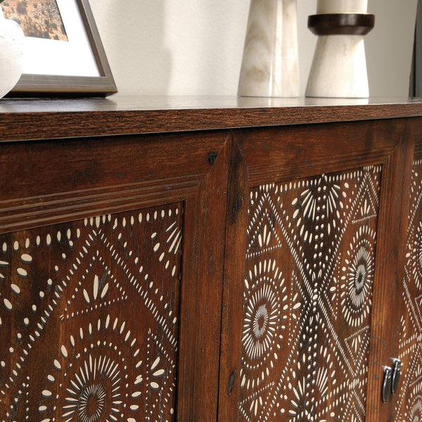 English Elm Storage Cabinet - Stylish Brown Finish With Graphic Tile Design For Organized Living Spaces & Offices B356P402715-GIGA