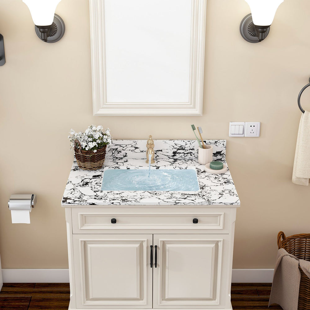 English Elm 31"X22" Bathroom Vanity Top With Undermount Ceramic Sink, Backsplash & Durable Panda White Finish W509P362103