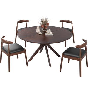 English Elm 47" Round Wood Dining Table Seats Six with Industrial Metal Base for Modern Homes T3623P437354