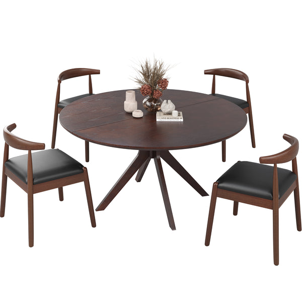 English Elm 47" Round Wood Dining Table Seats Six with Industrial Metal Base for Modern Homes T3623P437354