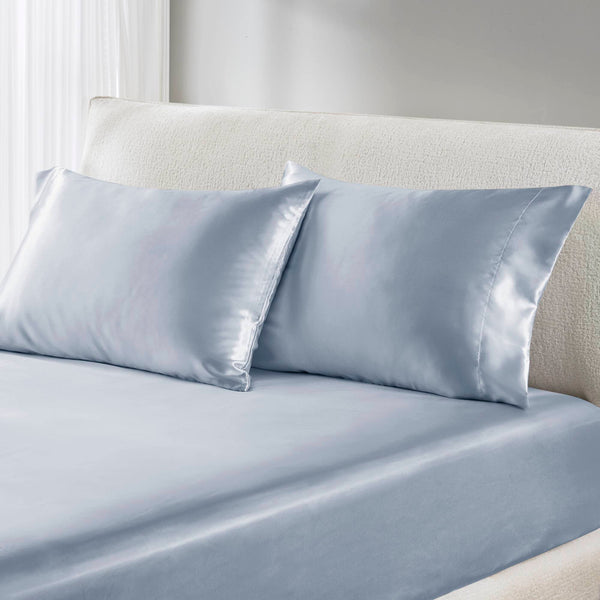 JLA Home Madison Park Essentials - Luxury Satin Pillowcases Set for Skin & Hair Protection, OEKO-TEX Softness, Wrinkle-Resistant Luxury Blue MPE21-1136