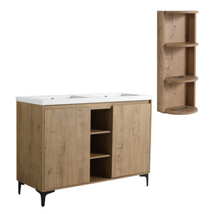English Elm 48" Freestanding modern bathroom vanity with integrated white resin sink, soft-close doors, durable plywood finish Imitative Oak W999S00345