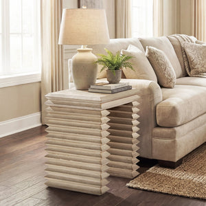 English Elm Veda Reclaimed Pine Geometric Waterfall Side Table Whitewashed Sculptural Accent B2719P485507