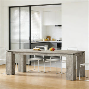 English Elm Extra Long Gray Wood Grain Dining Table Seats Eight Modern Engineered Top T3971P454355