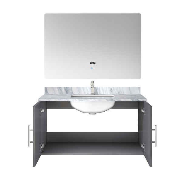 English Elm Dark Grey Bath Vanity Set With Carrara Marble Top, Chrome Faucet, And Led Mirror For Modern Spaces B2731S01309