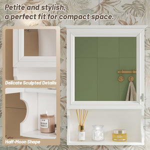 English Elm 20'' Half-Moon Wall Medicine Cabinet with Mirror, Solid Wood Frame, Soft-Close Hinges, Space-Saving Elegance White N710P313827K