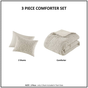 English Elm 3 Piece Oversized Comforter Set Full/Queen - Cotton Blend Face, Plush Polyester Fill, Hotel-Style Cozy Beige 22.83 L x 22.05 W x 11.02 H B035P280375