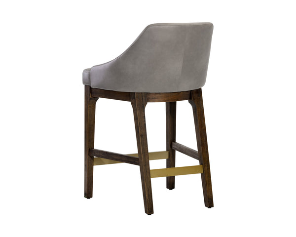 Sunpan Kace Mid-Century Counter Stool with Solid Rubberwood Legs and Stylish Brass Stainless Steel Stretchers Bravo Metal