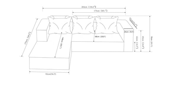 English Elm 104''cloud Modular Sectional Sofa Deep Corduroy Seat with Chaise for Living Room W3975S00047