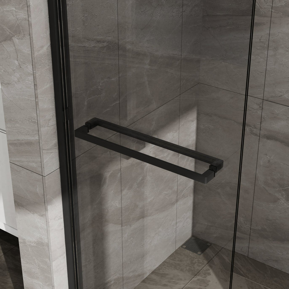 English Elm Goodyo Double Sliding Glass Shower Door - 48" W X 72" H, Matte Black Aluminum Frame, Easy Access D163107684