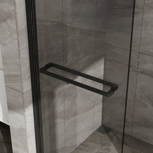 English Elm Goodyo Double Sliding Glass Shower Door - 48" W X 72" H, Matte Black Aluminum Frame, Easy Access D163107684