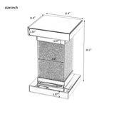 English Elm 11.8'' Silver Square Mirrored End Table With Led Lights, Modern Side Table With Crushed Diamond For Living Room, No Assembly Required