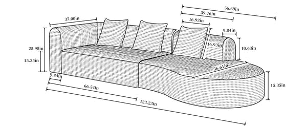 English Elm 123*37 Extra Large Deep Modular Sofa - Luxurious Wrinkle-Resistant Corduroy, 27" Deep Seats, No Assembly White W1829S00049