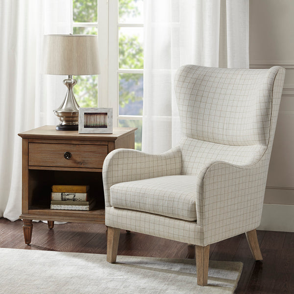 JLA Home Madison Park - Swoop Arianna Wing Chair with Sculpted Silhouette, Plush Upholstery, Tailored Piping & Wood Legs Linen MP100-0983