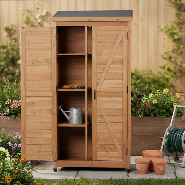 English Elm Outdoor Cedar Storage Cabinet Farmhouse Vertical Shed for Backyard Patio Garden Tools W2640P291256