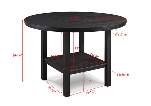 English Elm 1pc Counter Height Round Dining Table 54" with Lazy Susan Charcoal Finish Rustic-Modern Design B011P261860