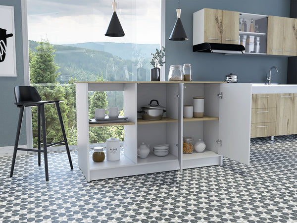 English Elm Kitchen Island With Spacious Countertop, Dual Storage Options & Modern White/Oak Finish Upgrade B097S00158