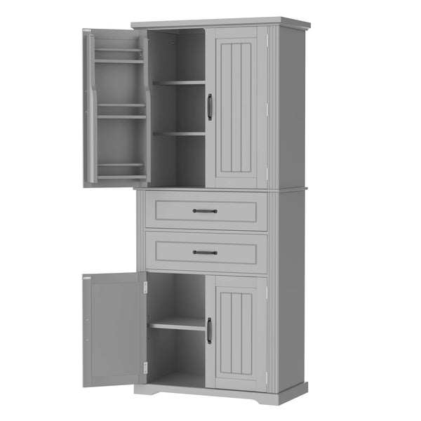 English Elm [video] Floor to Ceiling Matte Storage Cabinet with Drawers Shelves and Adjustable Interior Gray N759P407762E