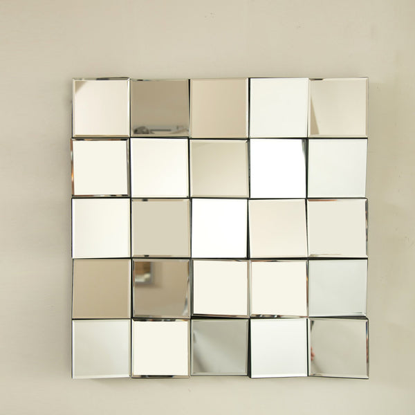 English Elm 24'' Plash Mirror Silver 3D Square Splicing PU Decorative Wall Mirror Lightweight Durable Art Decor W2615P346501