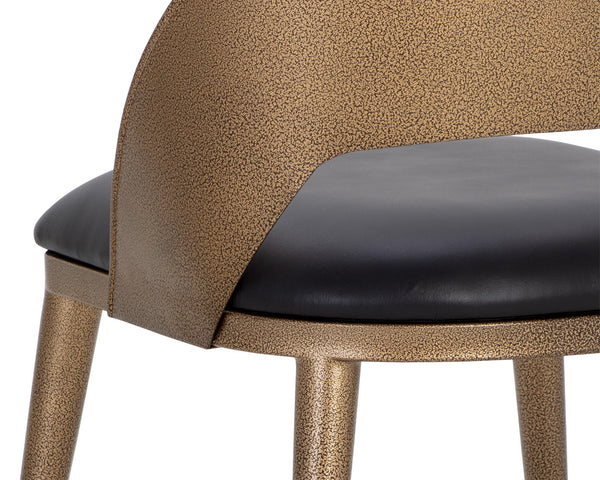 Sunpan Dezirae Dining Chair - Stylish Curved Back Design with Genuine Leather Seat and Iron Legs, Handcrafted Antique Brass / Charcoal Black Leather