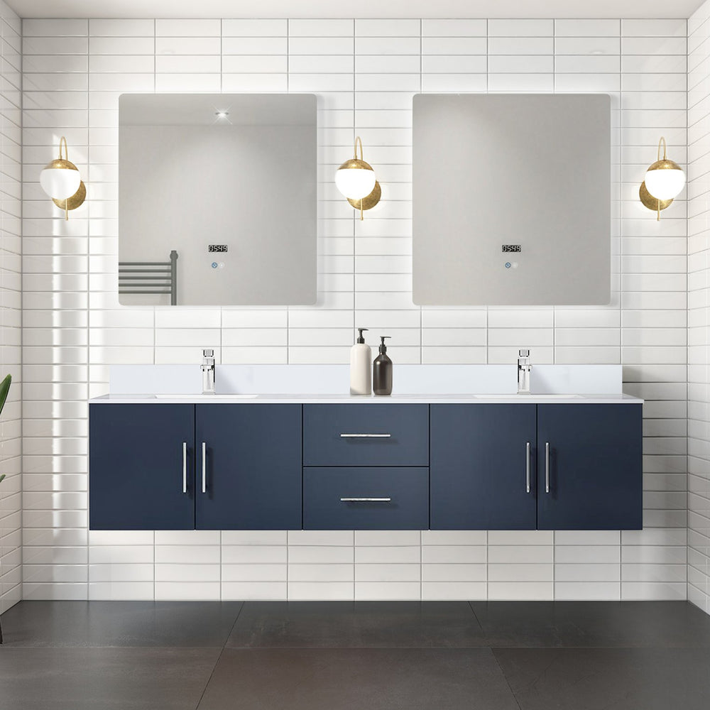 English Elm Navy Double Bath Vanity 80" W x 22" D with White Quartz Top, Chrome Faucet, Soft-Close Storage Durable B2731P258730