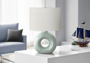 English Elm Lighting, Sculptural Donut Ceramic Table Lamp with Ivory Shade for Modern Interiors Green B2710P461820