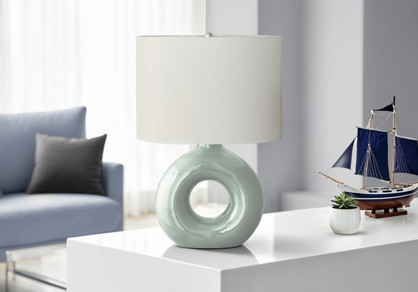 English Elm Lighting, Sculptural Donut Ceramic Table Lamp with Ivory Shade for Modern Interiors Green B2710P461820