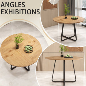 English Elm 43.3" Round Mdf Dining Table Seats Six with X Base Modern Minimalist Kitchen W1727P426752
