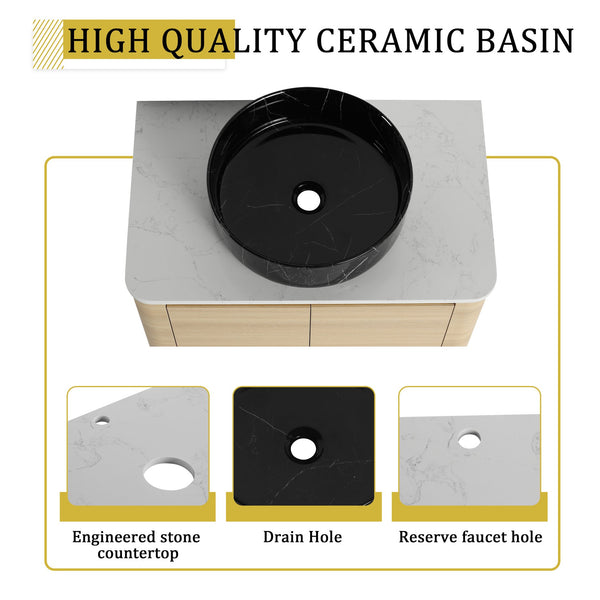 English Elm 30'' Wall-Mounted Bathroom Vanity With Soft-Close Doors, Ceramic Sink & Plywood Frame For Modern Spaces W999S00466