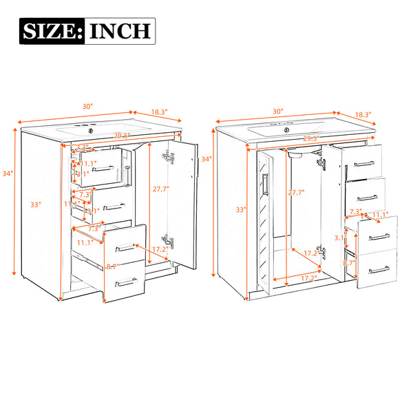 English Elm 60'' Bathroom Vanity Set With Ceramic Sink - Solid Wood Frame, Soft-Close Drawers & Ample Storage N710SS00001B