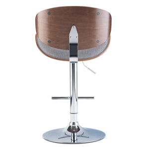 English Elm Marana Bentwood Adjustable Swivel Bar Stool - Modern Grey Fabric, Chrome Base, Ergonomic Comfort B136P158930