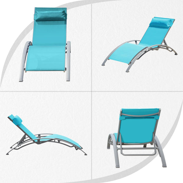 English Elm Pool Aluminum Chaise Lounge Set with Breathable Textilene, 5-Position Ergonomic Seats & Table Lake Blue W1859P321473
