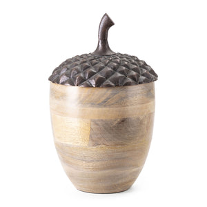 English Elm Set of 2 Mango Wood Acorn Figurines with Hammered Copper Aluminum Caps Shelf Decor W2078P361045