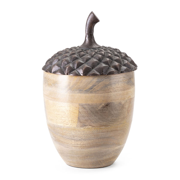 English Elm Set of 2 Mango Wood Acorn Figurines with Hammered Copper Aluminum Caps Shelf Decor W2078P361045