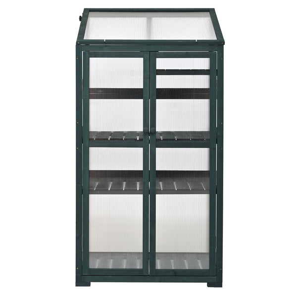English Elm Topmax Fir Wood Portable Greenhouse with Polycarbonate Panels Adjustable Shelves and Casters N717P221494F