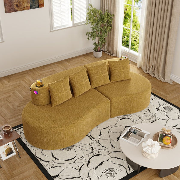 English Elm Modern Half Moon Chenille Sectional Three Seat Curved Sofa for Living Room or Apartment Mustard Yellow W395P435344