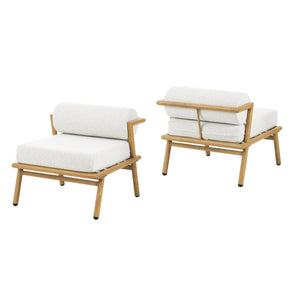 English Elm Christopher Knight Home® - La Fiora Teak-Finish Iron Club Chair Set of 2 with Off-White Outdoor Cushions, Weather-Resistant Luxe Seating N775P247389T